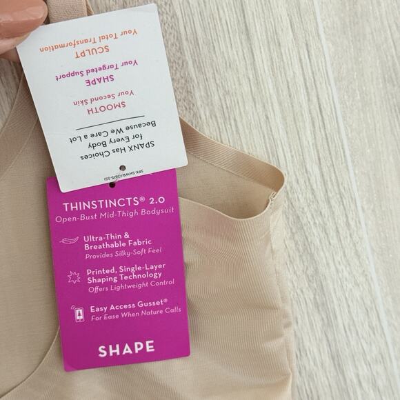 SPANXshape Bodysuit Size Small Invisible Open-Bust Mid-Thigh Champagne Beige - Picture 9 of 16